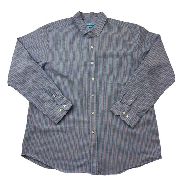 J. McLaughlin Shirt Mens XL XLARGE Blue‎ Striped Linen Cotton Blend Button Down - Picture 13 of 16